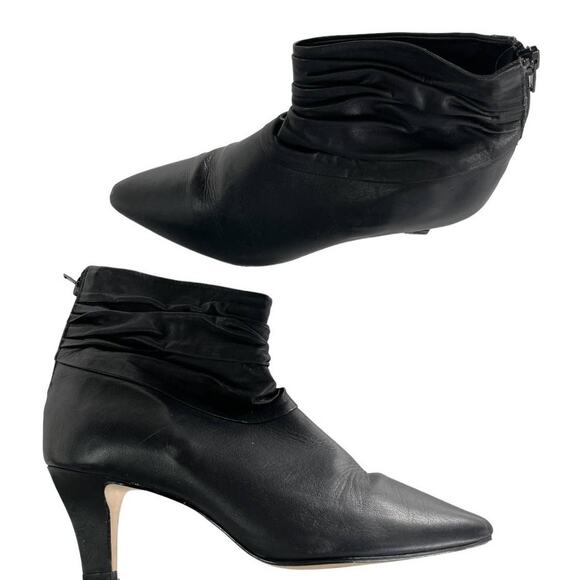 Avellini Boots Womens 6.5 Black Pointed Ruched Slouchy Ankle Leather Bootie - Picture 1 of 10